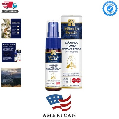 Manuka Honey Throat Spray with Propolis .67 fl oz, Protects & Freshens, MGO 4...