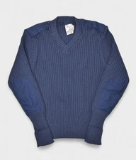Brigade Quartermasters Sweater Mens 44 Blue Wool V Neck Comando Woolly Pully