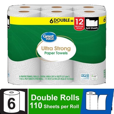 Super Strong Paper Towels 6 Double Rolls Extra Absorbent Kitchen Towels