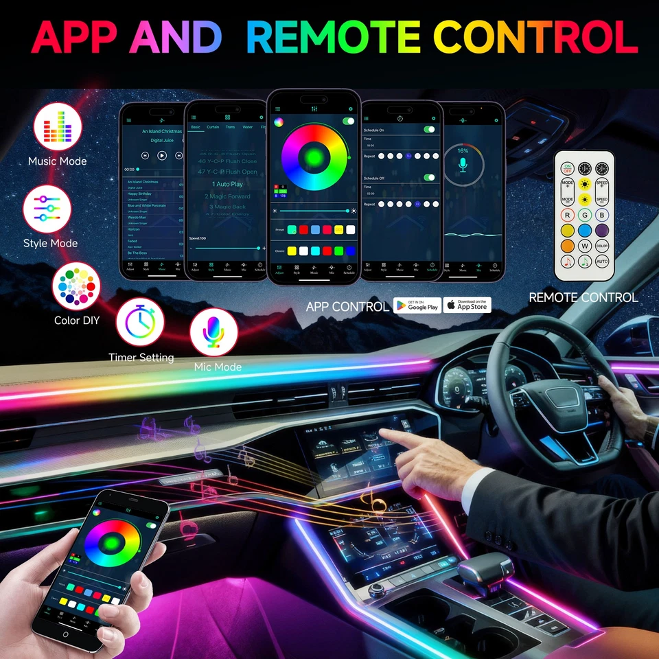 10 in 1 Acrylic Strip LED RGB Car Interior Ambient Atmosphere Lights For Honda - Imagem 3 de 4