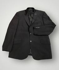 Theory Italy Tuxedo Blazer Men 44L Black Satin Peak Lapel 2-Button Jacket Luxury