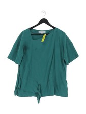 L.K. Bennett Women's Blouse UK 18 Green 100% Silk Short Sleeve Square Neck Basic