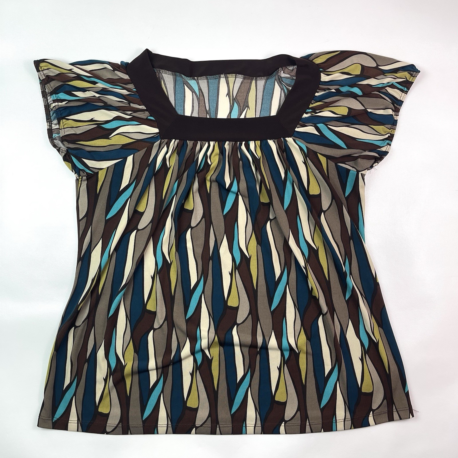 Multicolor Abstract Wave Print Flutter Sleeve Squ… - image 4