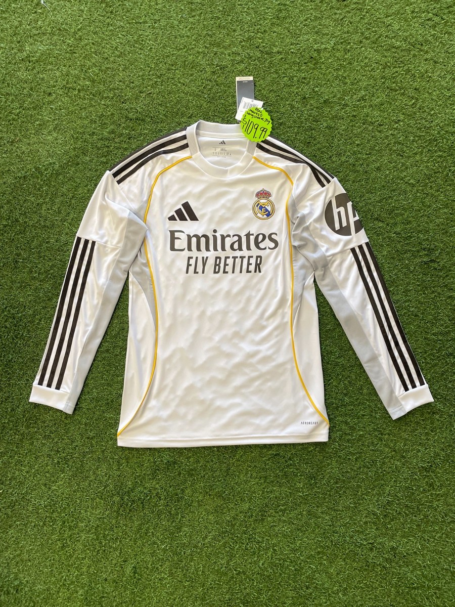 adidas Real Madrid Home Long Sleeve Jersey 25/26 - White/Yellow