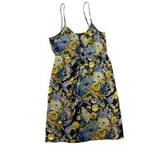 Old Navy Womens Blue Yellow Floral Cotton Mini Dress Size M Spaghetti Strap