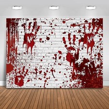 8x6ft Halloween Themed Backdrop Horror Scary Bloody Handprint Bloodstain Splashe
