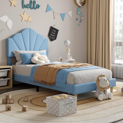  Twin/Twin XL Size Kid's Bed Frame,Velvet Upholstered Bed Frame,No Box Spring Ne
