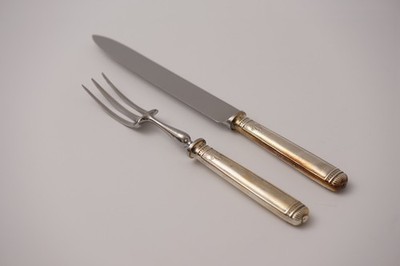 Christofle Malmaison versilbert Tranchierbesteck Gabel Messer ca. 27 und 32,5 cm