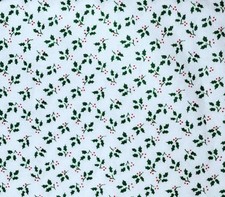 Christmas XMAS Miniature Holly Leaves Berries Red Green Cotton Fabric 1 7/8 yard