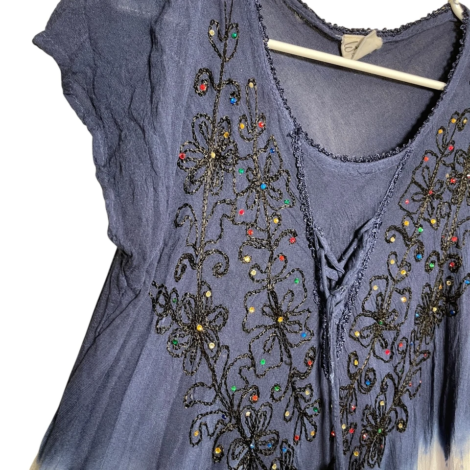 Exist 连衣裙女式均码波西米亚刺绣短袖休闲换装 — 第 4/4 张图片