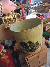 Vintage Primitive Wooden Bucket  Handle Painted About 14 Tall 13 Wide