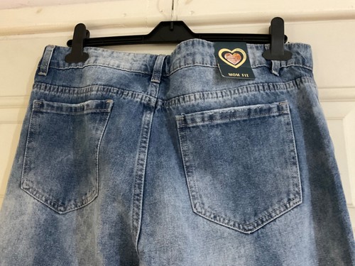 New Monday Premium Lagenlook Blue Distressed Mom Fit Jeans - Size XL BNWT - Picture 9 of 13