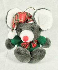 Vintage Trading Co Christmas Mouse Plush Stuffed Toy Gray Green Hat 6"