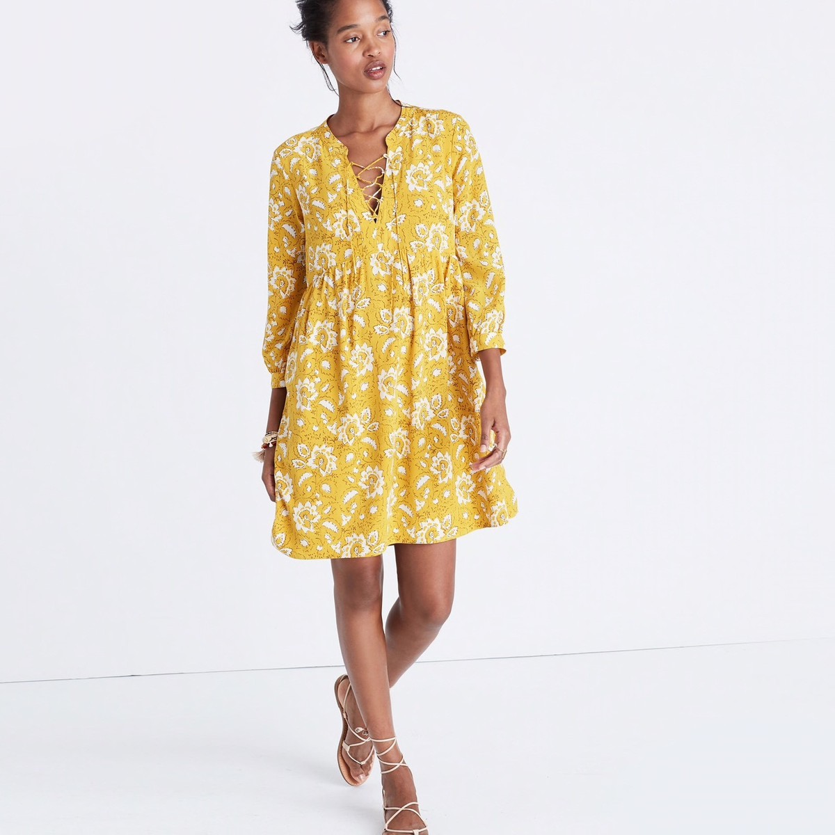 madewell silk lace-up dress in assam floral print Warm Block Printed Muddy Red Cotton Midi Dress main image 0