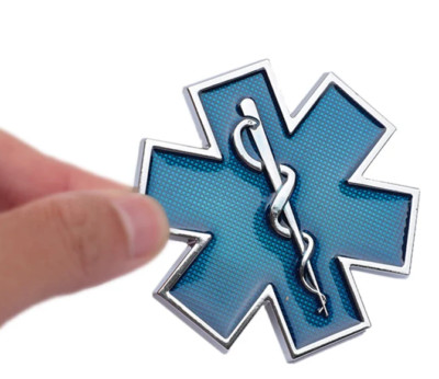 3D Metall Sticker Aufkleber Stern des Lebens Star of Life Rettungsdienst Blau