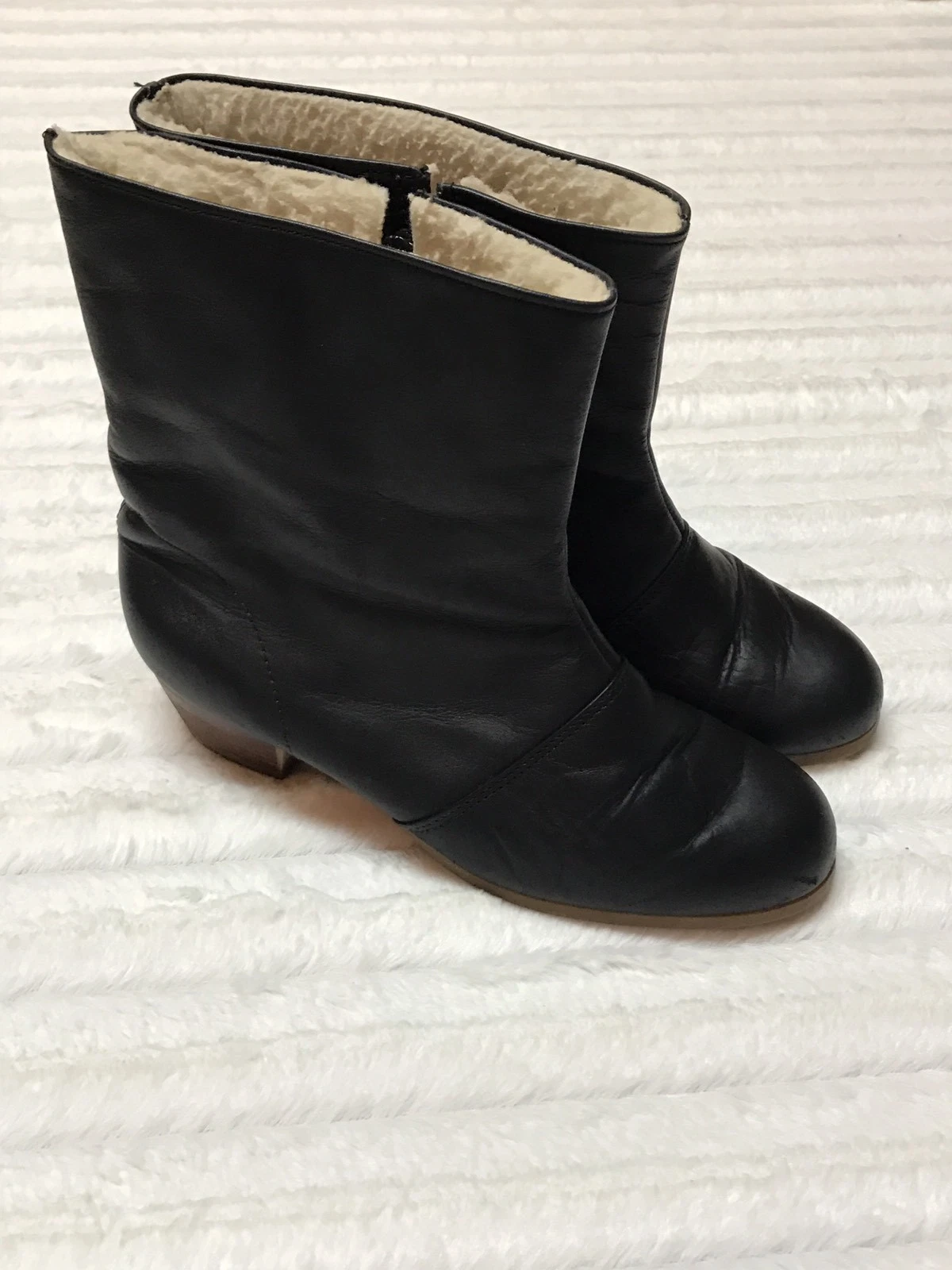 Vintage Blue Union Made in the USA Leather Winter Boots Size 7 1/2 Sherpa Lined