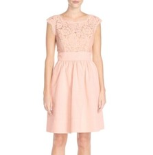 Eliza J Lace & Faille Cap Sleeve Dress Blush Pink Women Size 12 Wedding Pockets