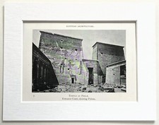 TEMPLE at PHILAE, EGYPTIAN ARCHITECTURE Print - 1905 Mounted Antique B&W