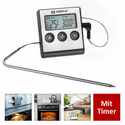 ALPINA Fleischthermometer Digital Bratenthermometer Grillthermometer Backofen Kabellos