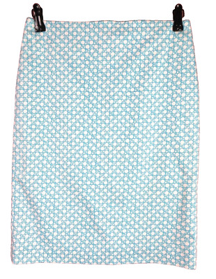 SK10869- TALBOTS Womens Cotton Straight Pencil Skirt Geo Turquoise Blue 2P MINT