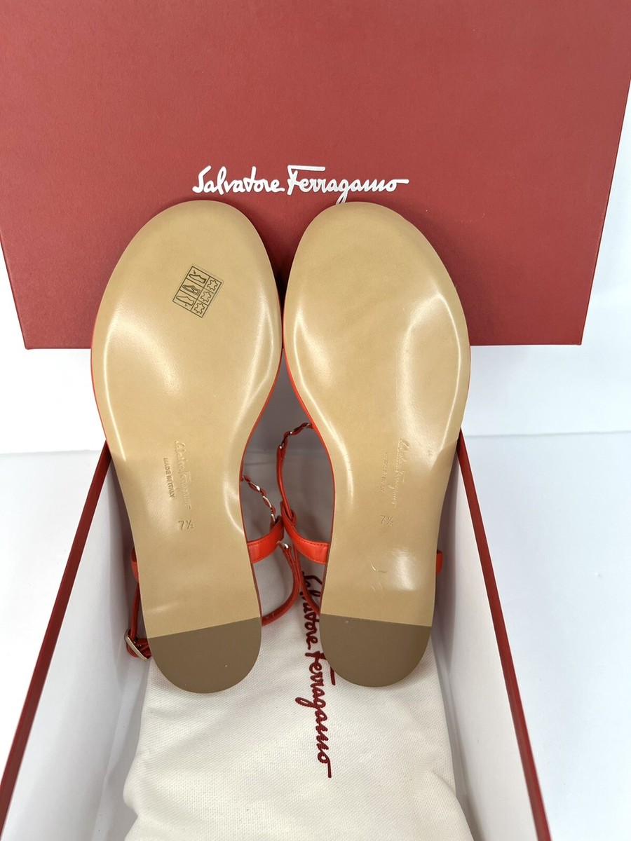 SALVATORE FERRAGAMO TAHITI CORAL LEATHER T-STRAP FLAT