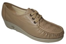 Soft Spots Womens 9 S Bonnie Taupe Leather Moc Toe Lace Up Orthopedic Shoes NWOB
