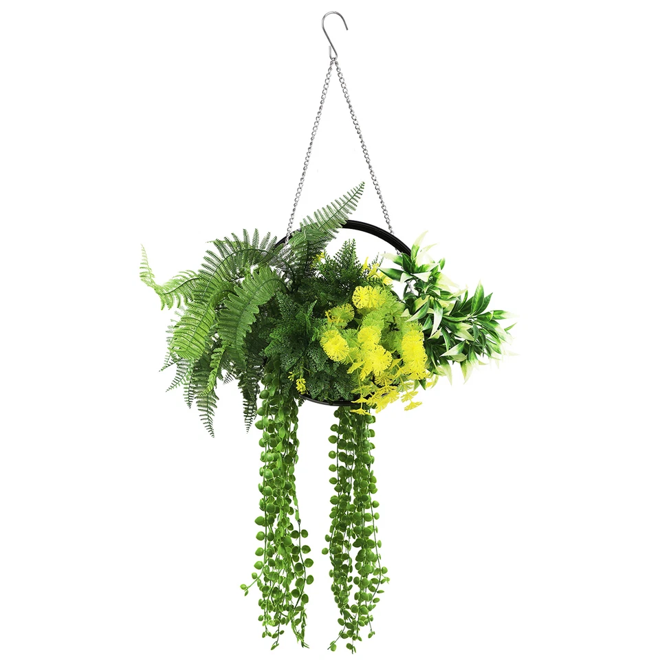 Flores colgantes artificiales en cesta enredaderas falsas para decoración del hogar boda exterior Foto 2 de 4