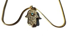 Beautiful Hamsa Kabbalah Pendant/Aqua&Clear Rhinestones-16" Chain-2.5" Extender