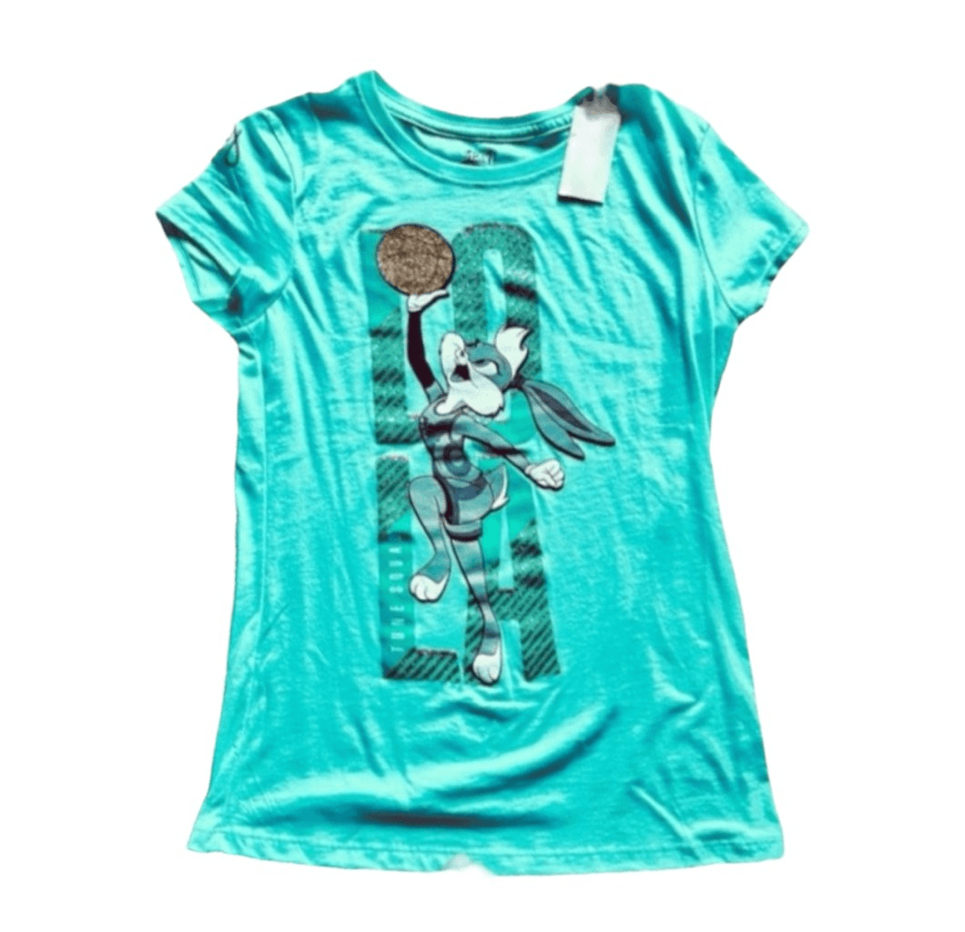 NWT Space Jam Girls short sleeve t-shirt Looney Tunes Lola Bunny Teal Pullover T