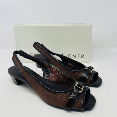 #ad Etienne Aigner Womens Size 7.5M Landa Peep Toe Slingback Low Heels in Brown $23.99