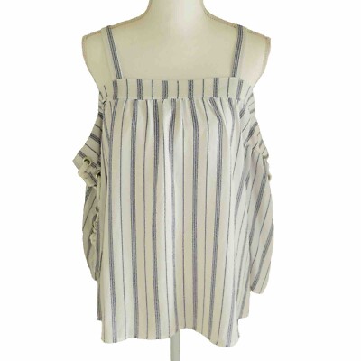 GIMMICKS BY BKE Women s Striped Cold Shoulder Attached Laced Up Sleeves Tank Top