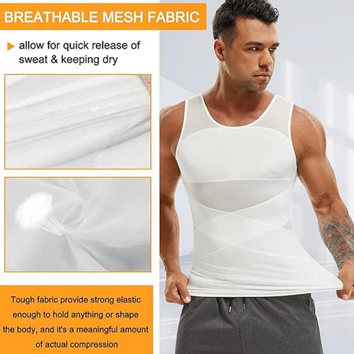 MENS SLIMMING BODY SHAPER BELLY CHEST COMPRESSION VEST GIRDLE SHIRT TANK TOP - Picture 8 of 29