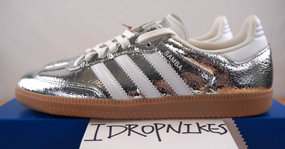 Adidas Samba OG Silver Metallic Cracked Leather Women's Shoes