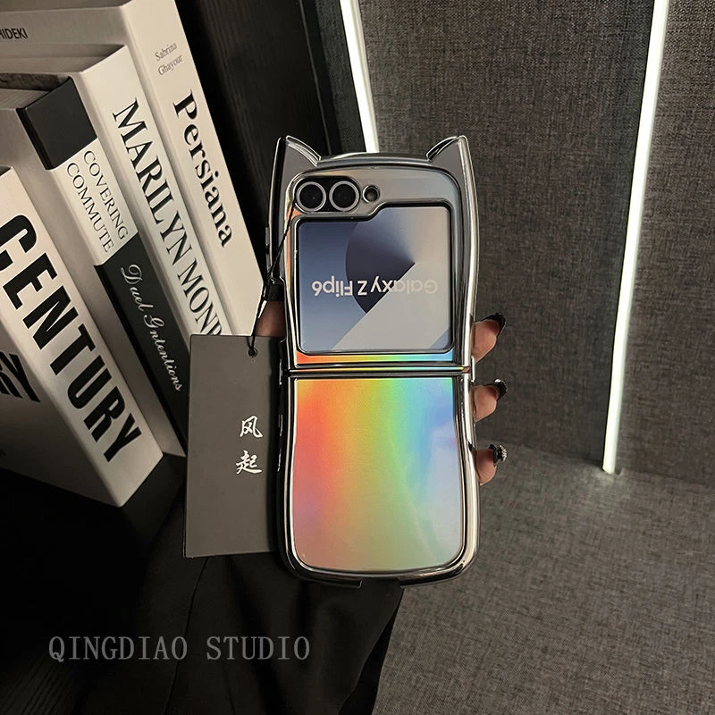 Custodia telefono Cat Ear - cover laser arcobaleno per Samsung Galaxy Z Flip 3/4/5/6 - Immagine 2 di 4