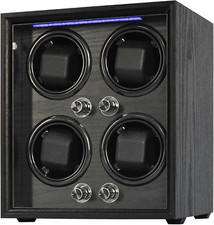 Wooden 4 Watch Winder with LED, USB-Powered, Silent Mabuchi Motor, 5 Modes
