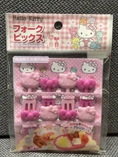 Daiso Sanrio Hello Kitty Plastic Pink Lunch Box Bento Food Fork Picks 8pcs Japan
