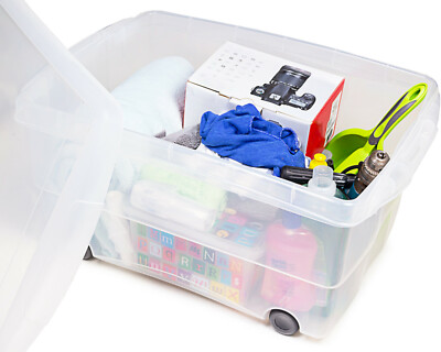 Rollbox mit Deckel 80L Spielzeugkiste Box Rollen Aufbewahrungsbox Kunststoffbox