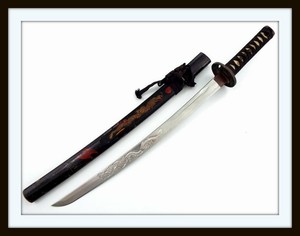 ANTIQUE JAPANESE SAMURAI WAKIZASHI SHORT SWORD DAGGER WITH HORIMONO DRAGON BLADE