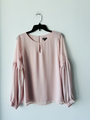 Express Blouse Pink Chiffon Keyhole Bishop Sleeve Women M Ballet Office Romantic