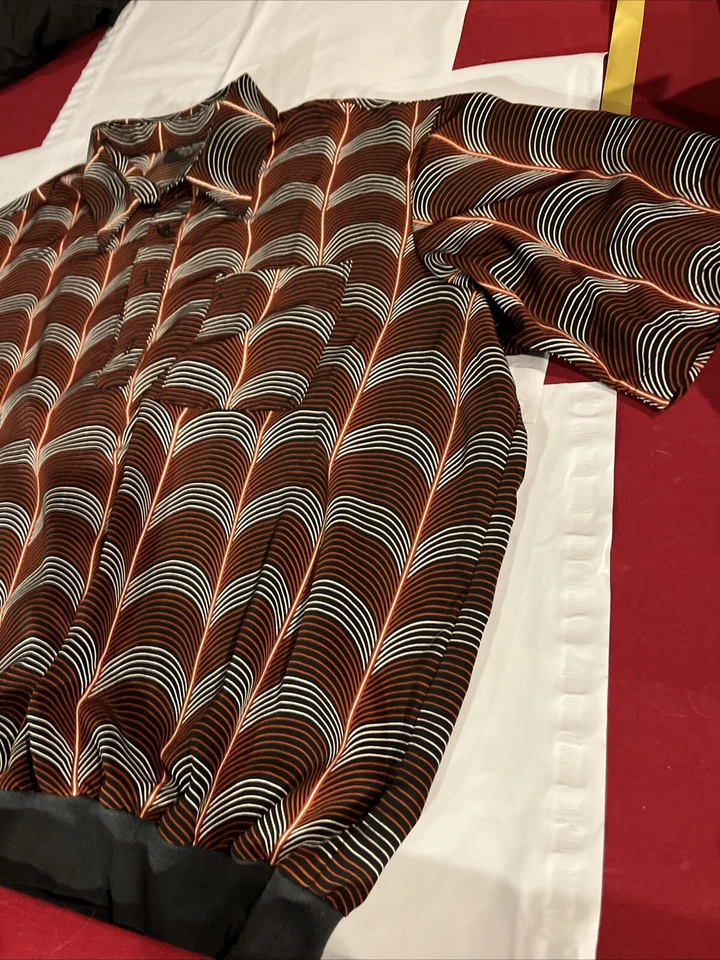 复古棕色 Geometrc Lines 半扣领 Fulton Street 衬衫 Works 2x 男式 — 第 4/4 张图片