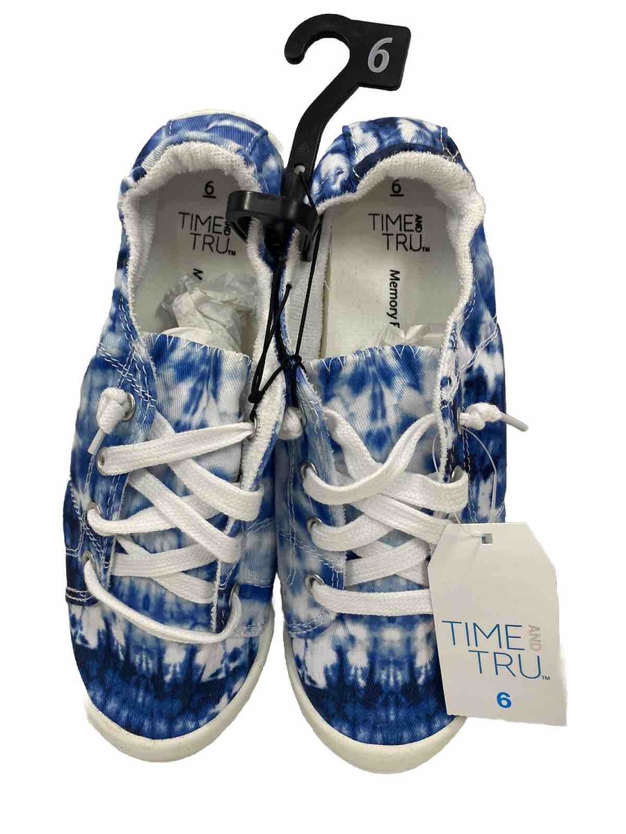 Women’s Scrunch-back Sneakers Tie Dye Shoes Blue White Memory Foam Comfort  Sz