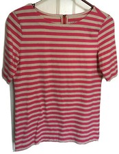 Ann Taylor LOFT Women s Shirt X-Small Pink Gray Striped Cotton Top Zippered
