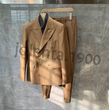 Khaki Men Wedding Suits Double-Breasted Jacket Peak Lapel Blazer Tuxedos Custom