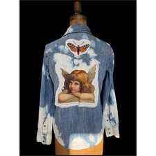 Upcycled Madewell Denim Shirt Cherub Patch Small Boho Folk Art