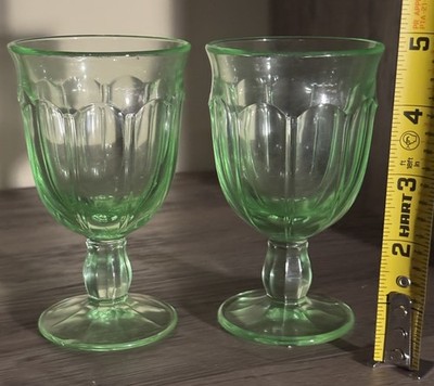 Set Of 2 Vintage Libbey Duratuff Gibraltar Spanish Green Goblets Made in USA
