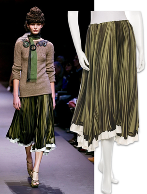 NWT Prada Vintage Archive Fall 2004 Green Trompe L'oeil Pleated