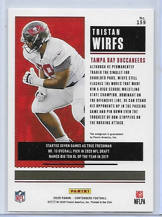 2020 CONTENDERS TRISTAN WIRFS CHAMPIONSHIP TICKET ROOKIE RC AUTO 8/49 BUCCANEERS - Image 2 of 2