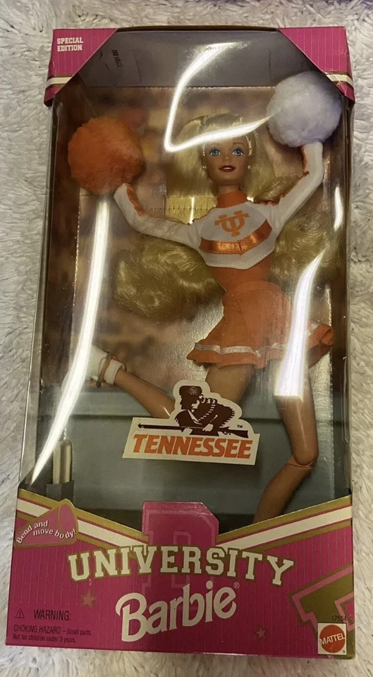 Muñeca animadora Barbie University Tennessee 1997 Mattel NUEVA venta inmobiliaria vintage Foto 2 de 4