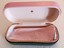 NEW KATE SPADE HARD LARGE PINK BLACK CLAMSHELL EYEGLASS CASE W EYEGLASS CLOTH