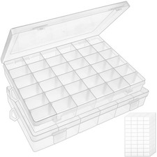 2 Pack 36 Grids Clear Plastic Bead Organizer Box, Fishing Tackle Box Compartm...